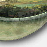 Green Fantasy Landscape with Frame - Landscape Photography Round Metal Wall Art