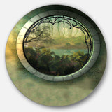 Green Fantasy Landscape with Frame - Landscape Photography Round Metal Wall Art