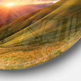 Sunrise Over Green Mountains - Landscape Metal Circle Wall Art