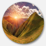 Sunrise Over Green Mountains - Landscape Metal Circle Wall Art
