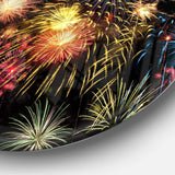 Colorful Fireworks at Night Sky - Landscape Photography Circle Metal Wall Decor