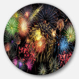 Colorful Fireworks at Night Sky - Landscape Photography Circle Metal Wall Decor
