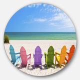 Adirondack Beach Chairs Seashore Photo Circle Metal Wall Art