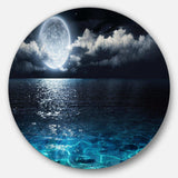 Romantic Full Moon Over Sea - Sea & Shore Oversized Circle Metal Wall Art