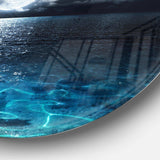 Romantic Full Moon Over Sea - Sea & Shore Oversized Circle Metal Wall Art