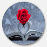 Red Rose Inside the Book - Floral Round Metal Wall Art
