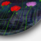 Rain and Flowers with Buds and Drops - Floral Metal Circle Wall Art