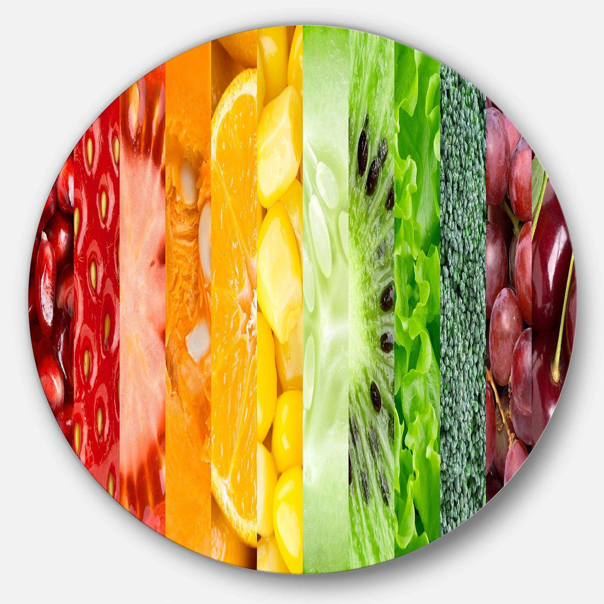 Fruits Berries and Vegie Collage - Floral Circle Metal Wall Decor