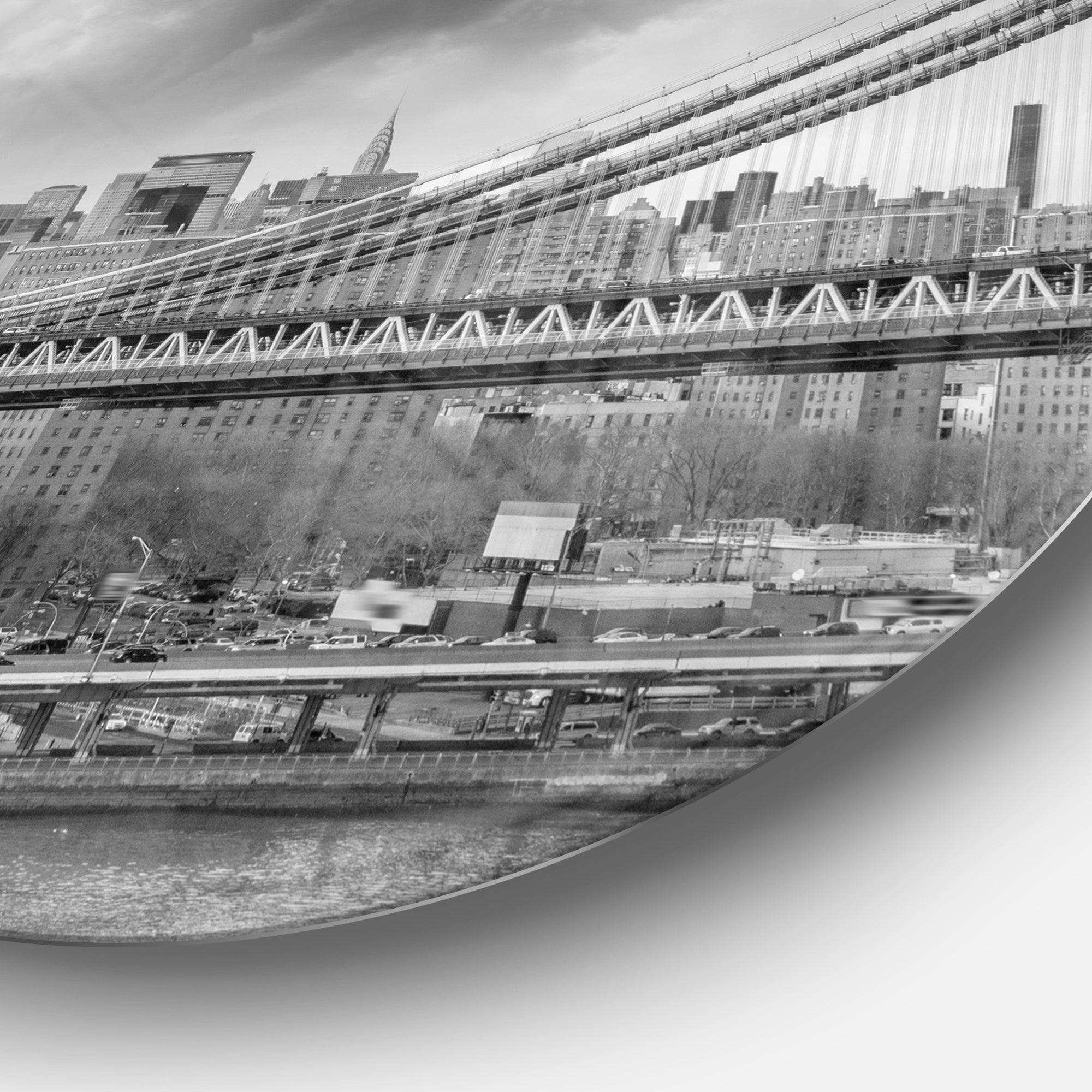 Gray Manhattan Skyline - Cityscape Photography Round Metal Wall Art