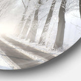 Winter Lane in Foggy Morning - Landscape Metal Circle Wall Art