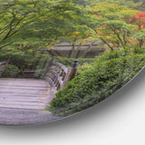 Foggy Dawn in Japanese Garden - Landscape Photography Metal Circle Wall Art