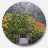 Foggy Dawn in Japanese Garden - Landscape Photography Metal Circle Wall Art