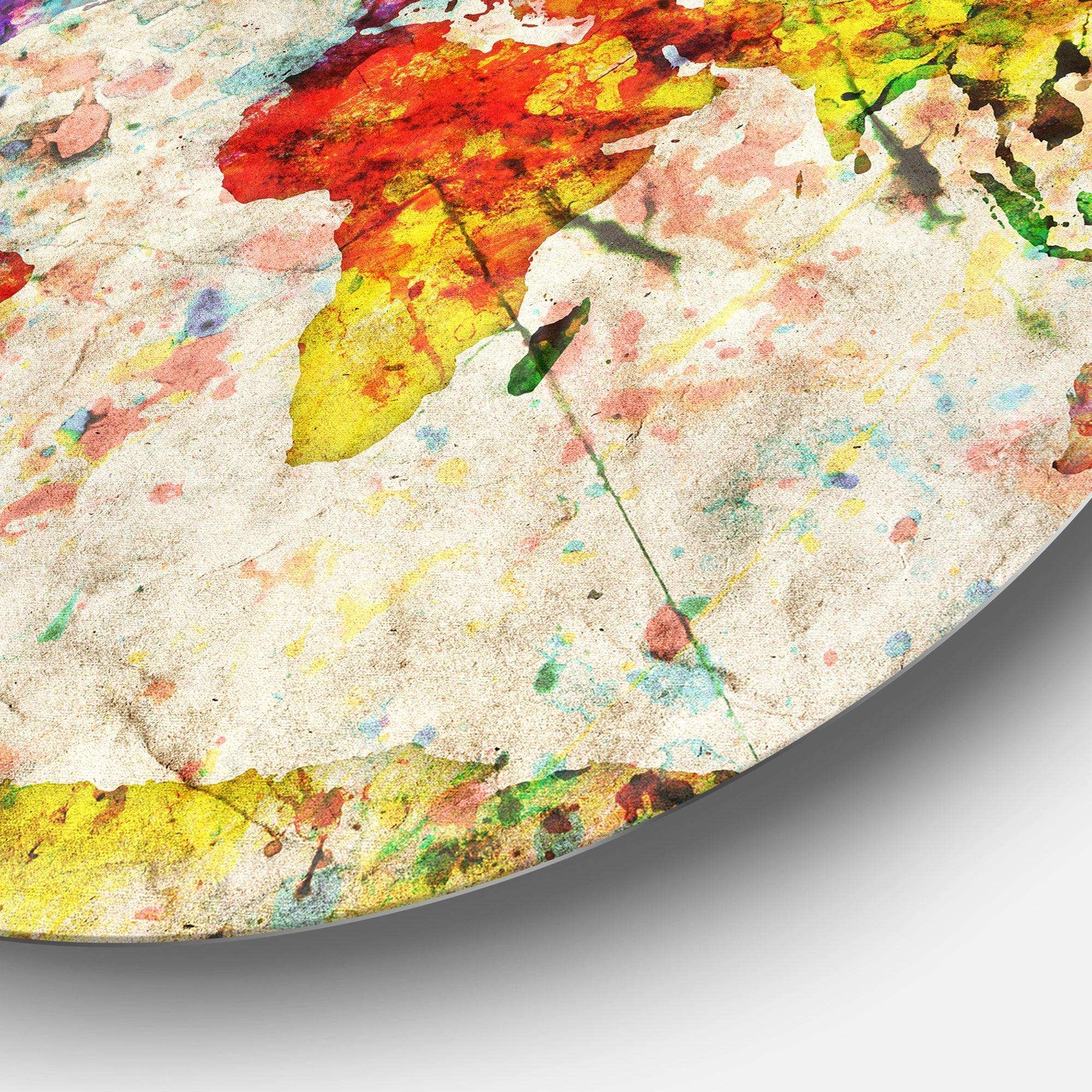 Vintage World Map Watercolor - Map Metal Circle Wall Art