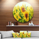 Bright Yellow Sunny Sunflowers - Floral Metal Circle Wall Art