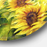 Bright Yellow Sunny Sunflowers - Floral Metal Circle Wall Art