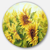 Bright Yellow Sunny Sunflowers - Floral Metal Circle Wall Art