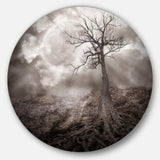 Lonely Tree Holding the Moon - Landscape Metal Circle Wall Art