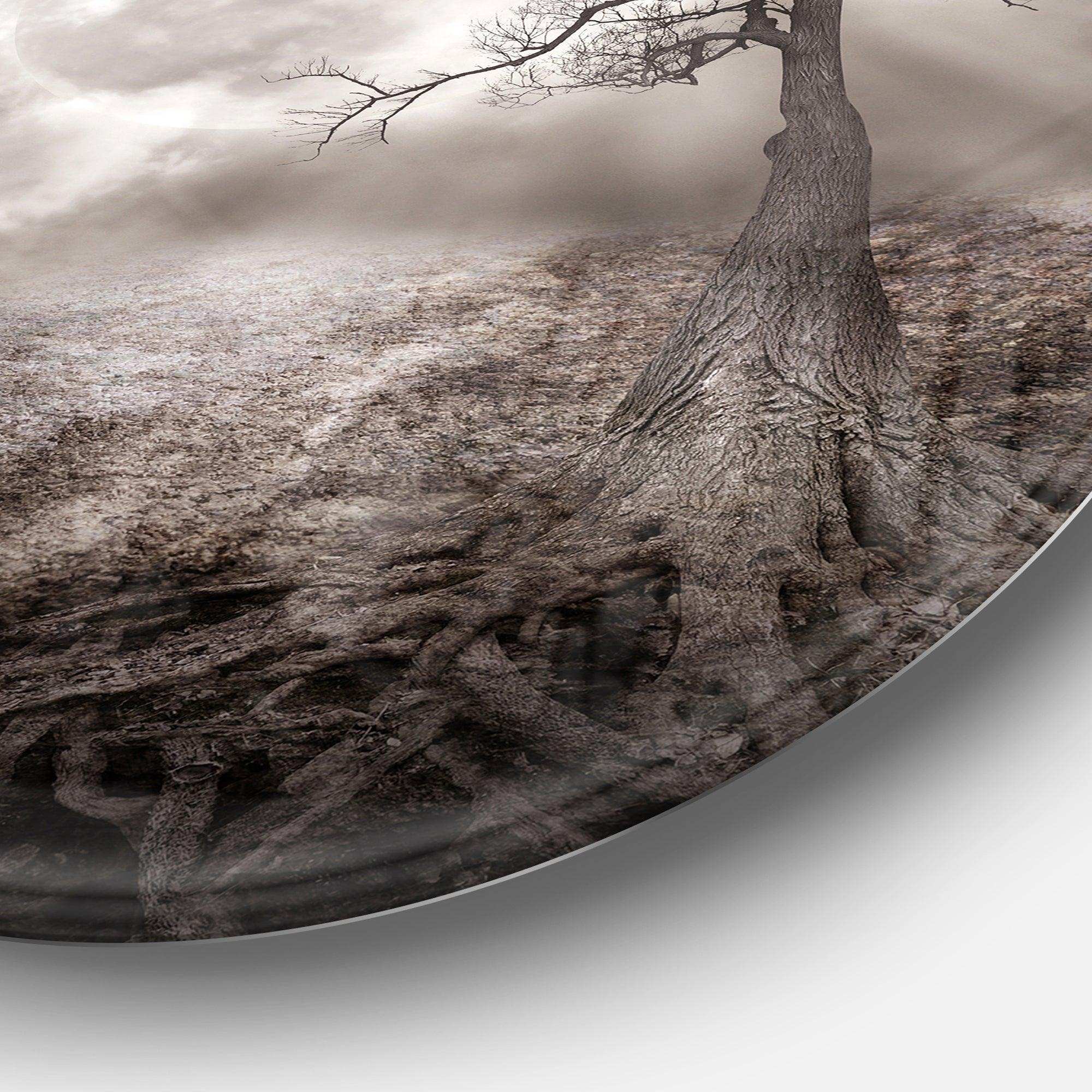 Lonely Tree Holding the Moon - Landscape Metal Circle Wall Art