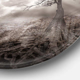 Lonely Tree Holding the Moon - Landscape Metal Circle Wall Art