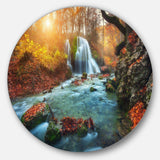 Fast Flowing Fall River in Forest - Landscape Round Metal Wall Art