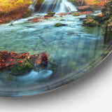 Fast Flowing Fall River in Forest - Landscape Round Metal Wall Art