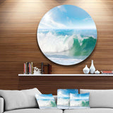 White and Blue Waves under Sun - Sea & Shore Circle Metal Wall Decor