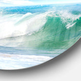 White and Blue Waves under Sun - Sea & Shore Circle Metal Wall Decor