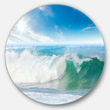 White and Blue Waves under Sun - Sea & Shore Circle Metal Wall Decor