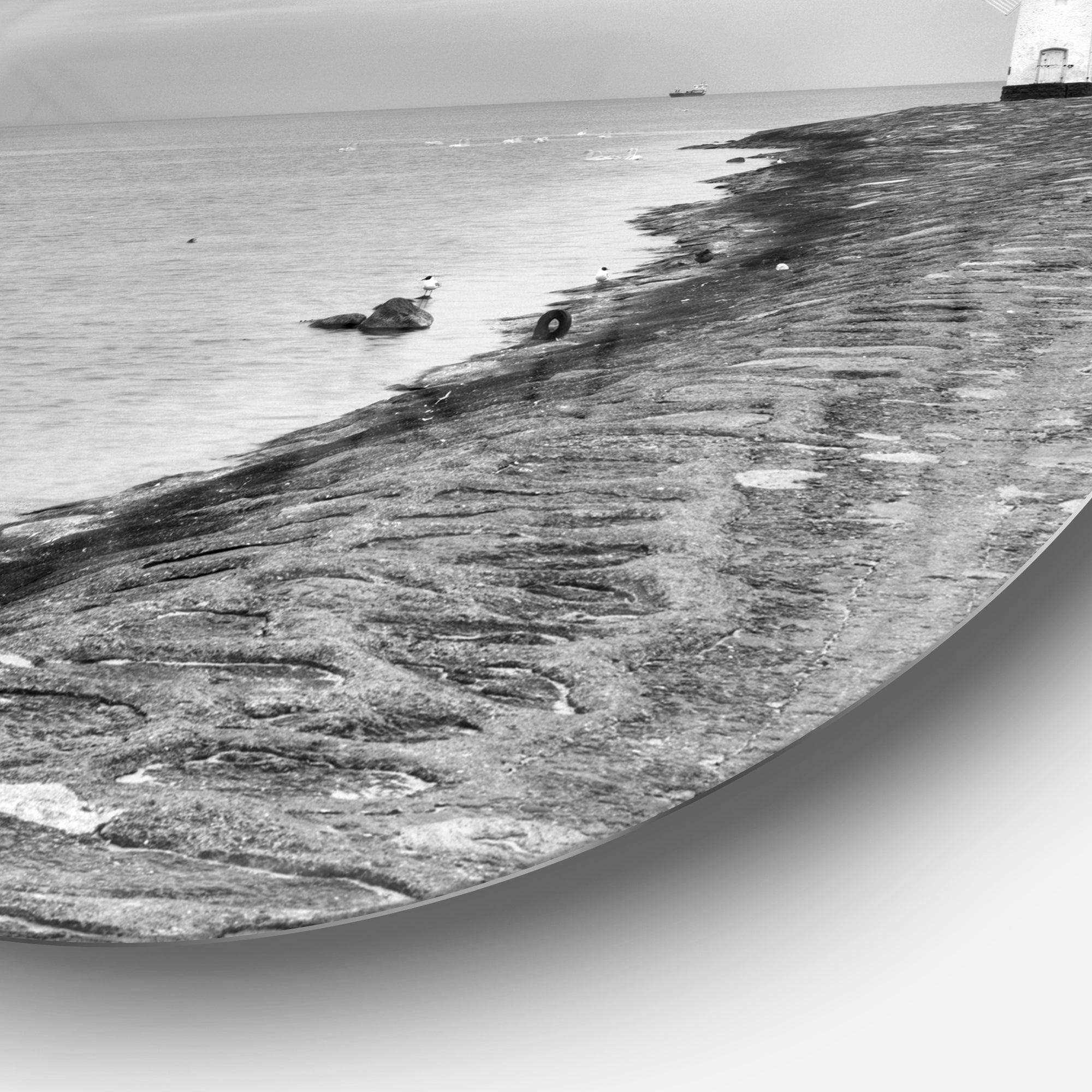 Lighthouse Windmill Stawa Mlyny in Grey - Sea & Shore Metal Circle Wall Art