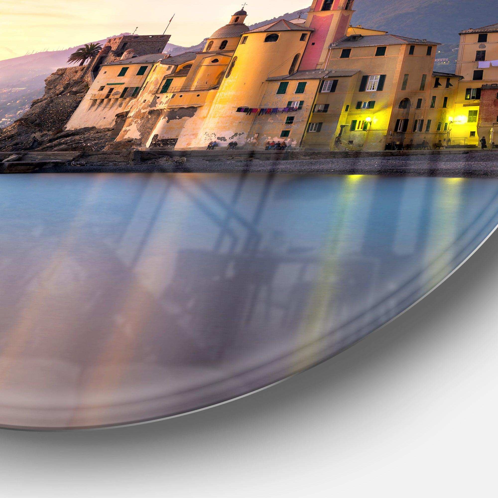 Old Mediterranean Town at Sunrise - Sea & Shore Round Metal Wall Art