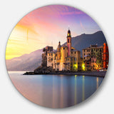 Old Mediterranean Town at Sunrise - Sea & Shore Round Metal Wall Art