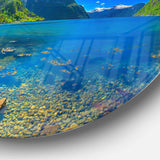 Panoramic View of Norwegian Fjord - Landscape Metal Circle Wall Art