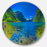 Panoramic View of Norwegian Fjord - Landscape Metal Circle Wall Art