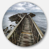 Wooden Pier on North Irish Coastline - Coastal Circle Metal Wall Decor