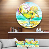 Gold Fish Enjoying Holidays on Beach - Cartoon Animal Circle Metal Wall Decor