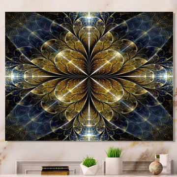 Digital Gold Fractal Flower Pattern - Modern Canvas Wall Art