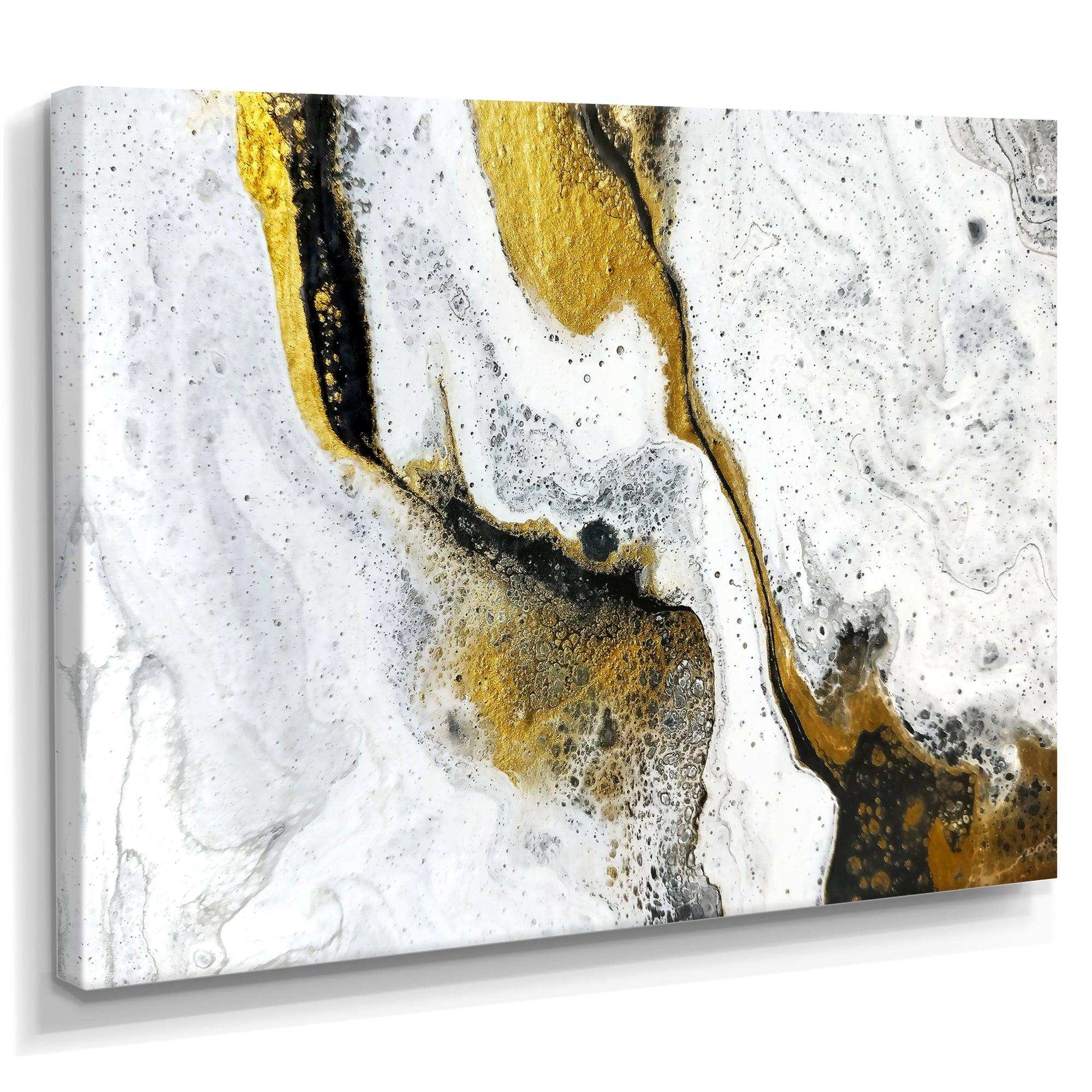 Gold and Black on White Acrylic Marble - Modern Living Room Wall Decor