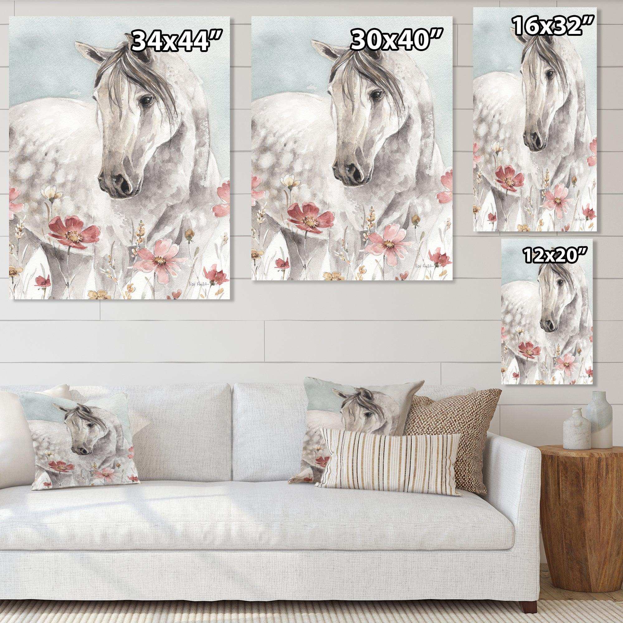 watercolors Pink Wild Horses II - Traditional Living Room Wall Decor