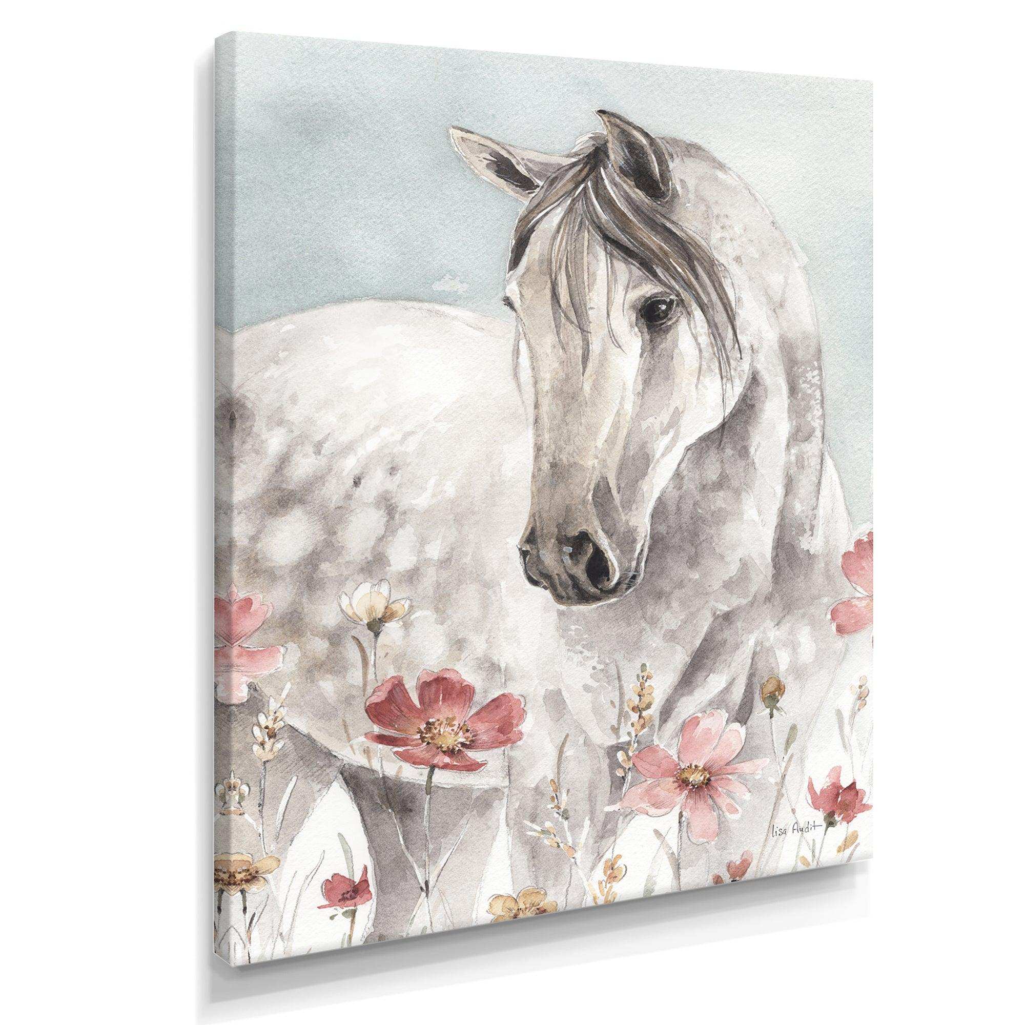 watercolors Pink Wild Horses II - Traditional Living Room Wall Decor