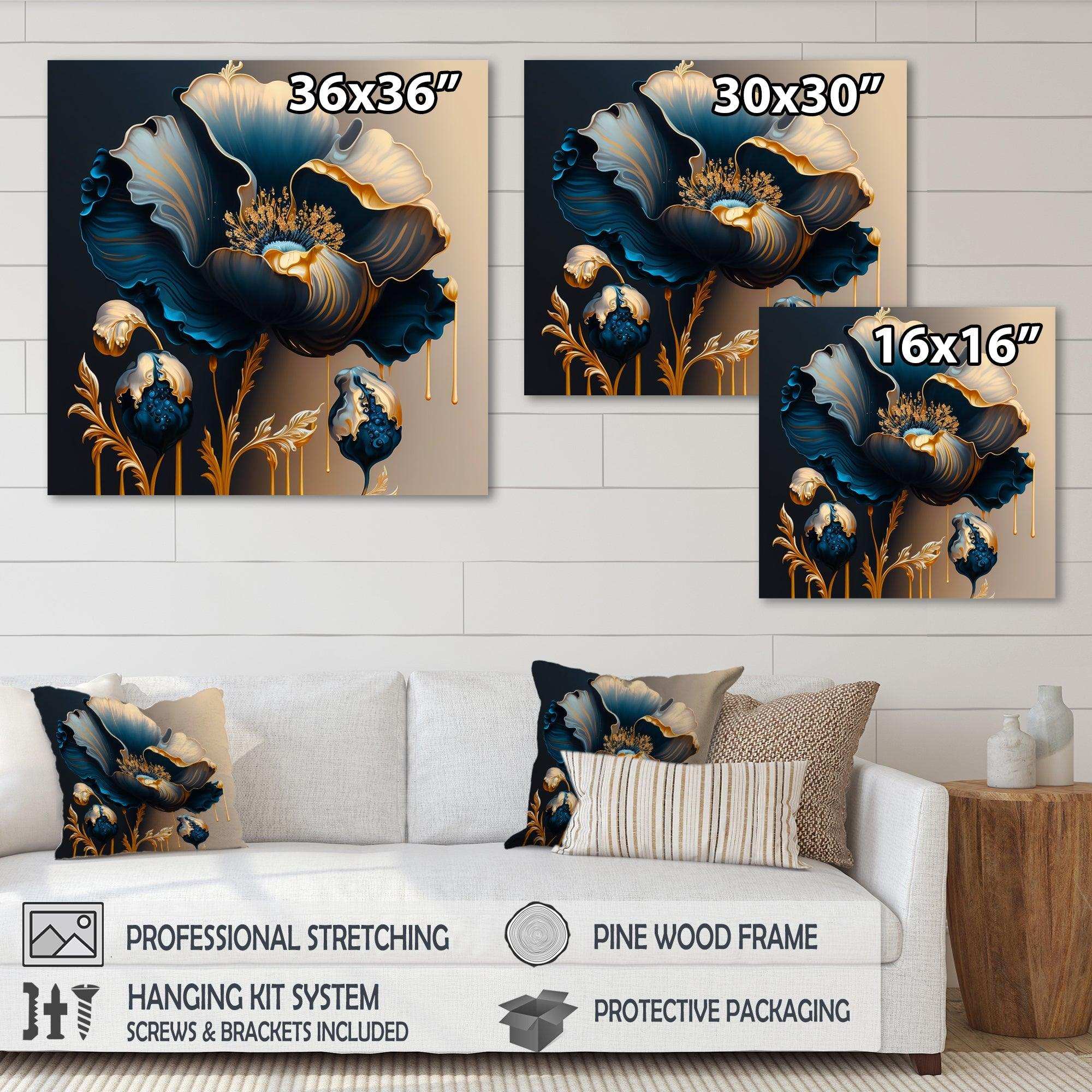 Deep Blue And Gold Single Flower V