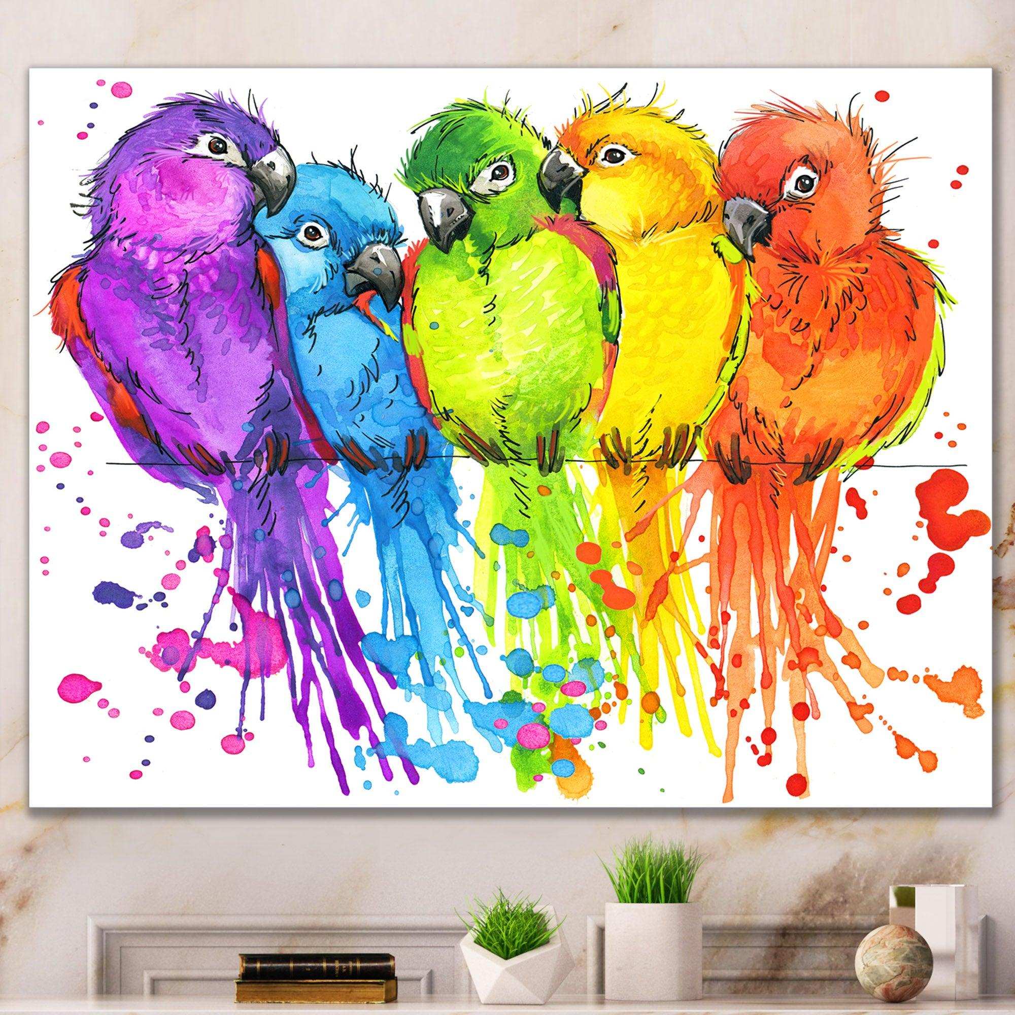 Colorful Parrots - Traditional Living Room Wall Decor