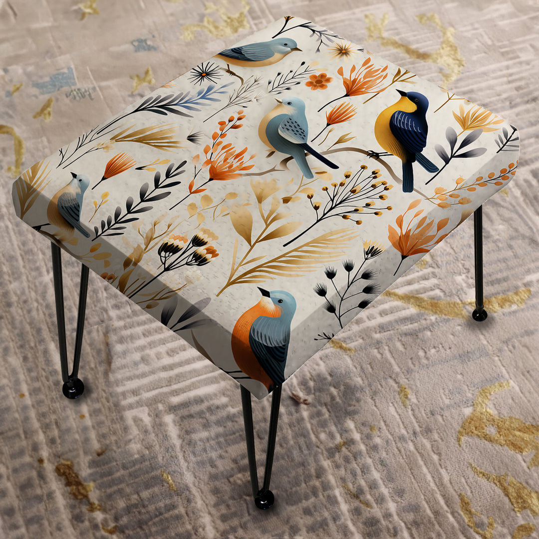 Beige upholstered ottoman vanity stool