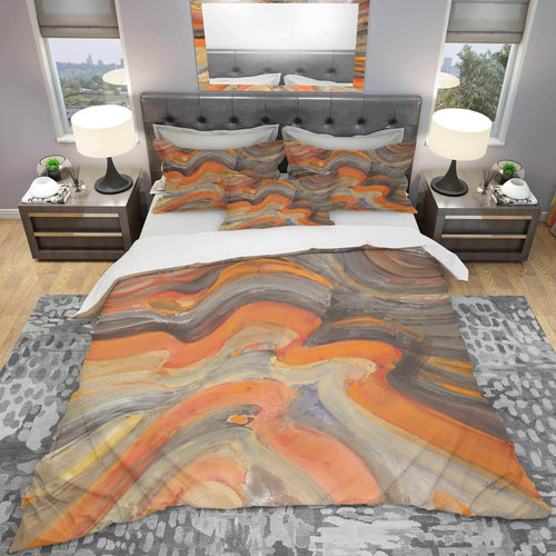Abstract Gilded Orange Waves - Abstract Duvet Cover Set