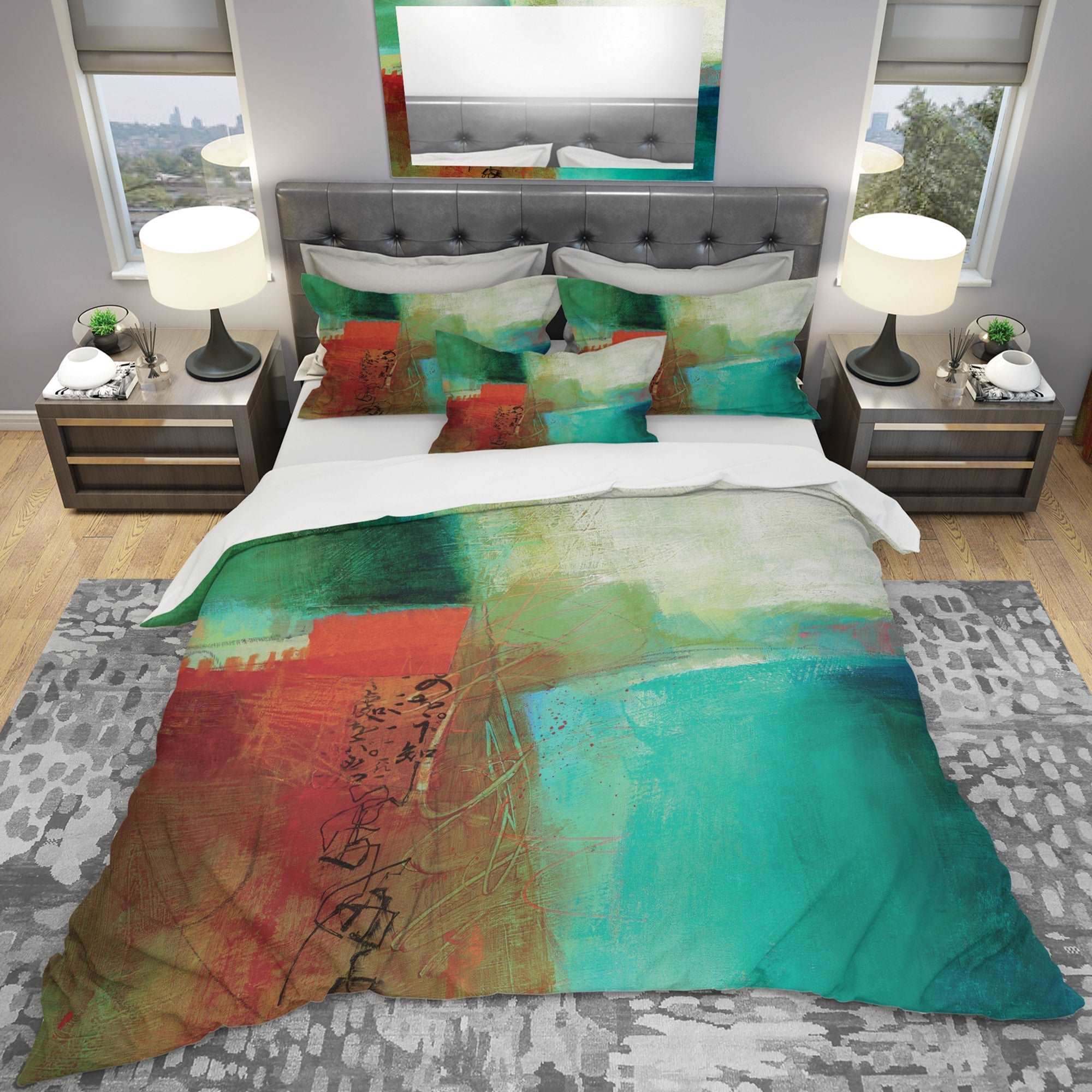 Abstract Impression Of Watercolor Blue And Red - Geometric Duvet Cover Set