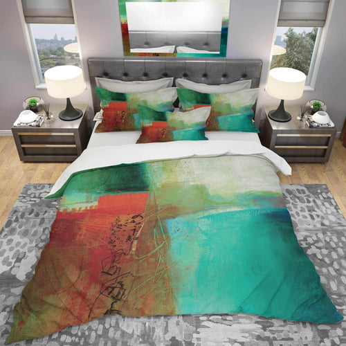 Abstract Impression Of Watercolor Blue And Red - Abstract Duvet Cover Set