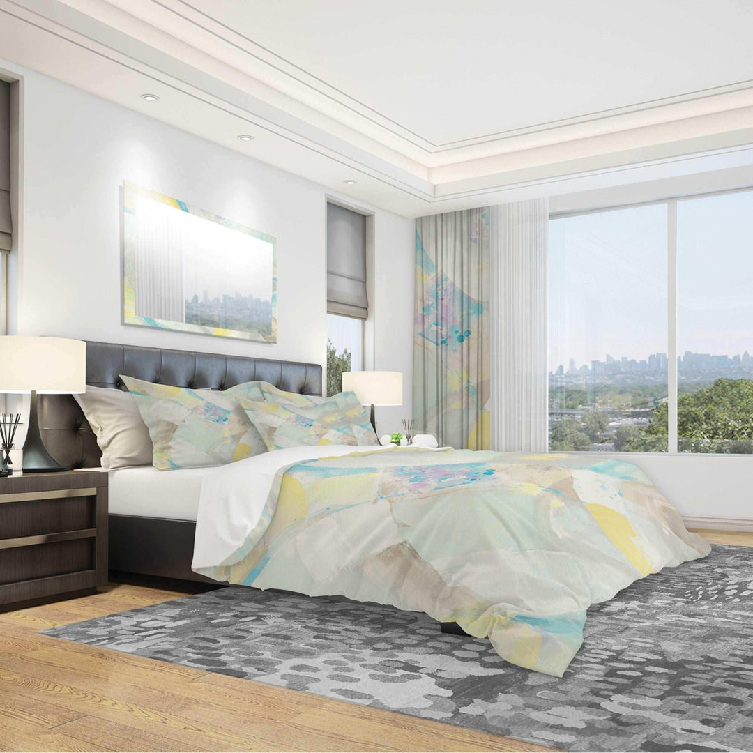 Abstract Compositions of Pastel Blue and Green - Geometric Duvet Cover Set