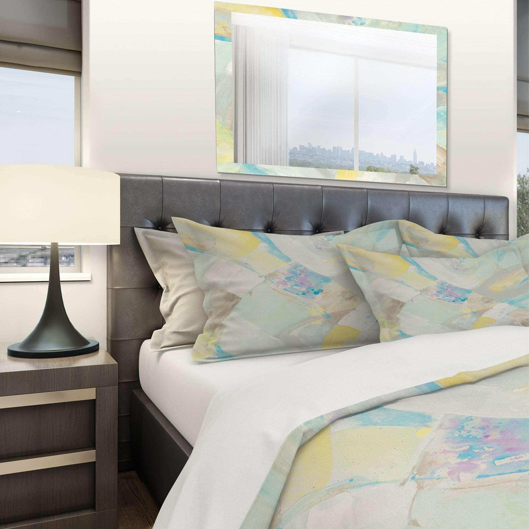 Abstract Compositions of Pastel Blue and Green - Geometric Duvet Cover Set