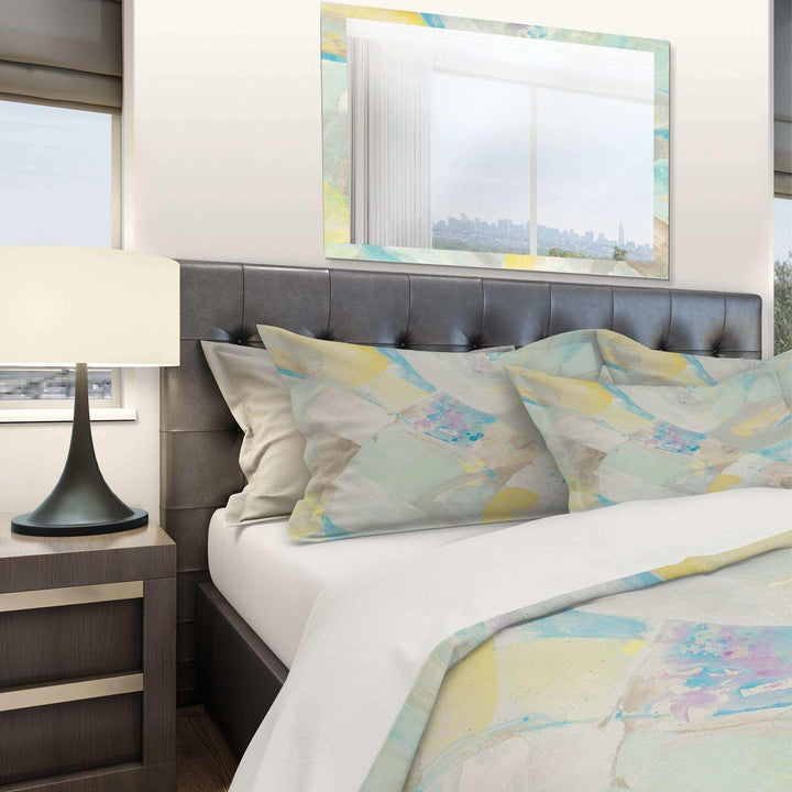 Abstract Compositions of Pastel Blue and Green - Geometric Duvet Cover Set