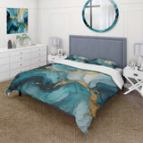 Turquoise Gold Infused Marble II - Duvet Cover Set