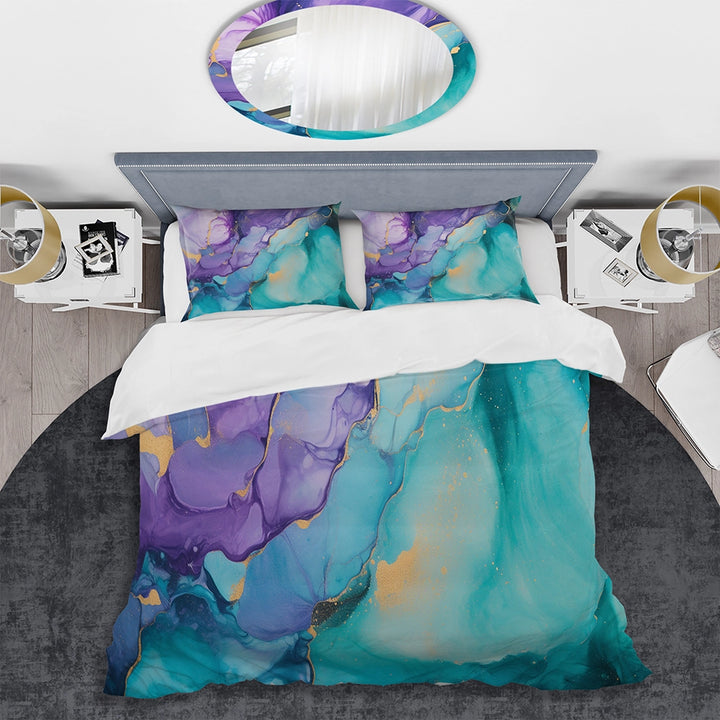 Turquoise and Purple Liquid Art III - Duvet Cover Set